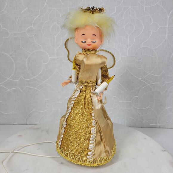 VTG‎ Angel ChristmasTree Topper 10" Gold Sparkle Plastic Vinyl Retro MCM Works - Picture 1 of 15
